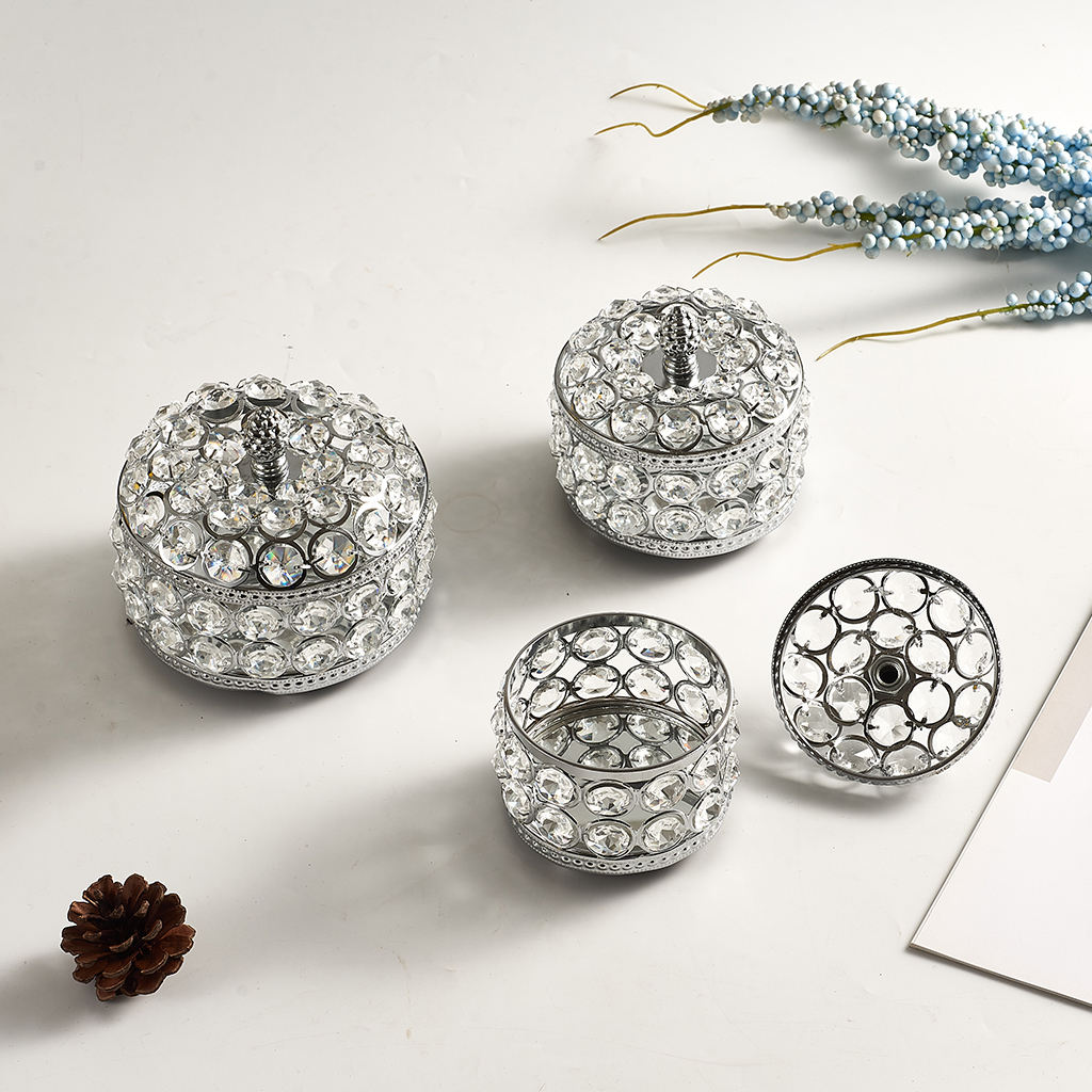 Silver Jewelry Box Storage Organizer Case  Earring Necklace Crystal Box