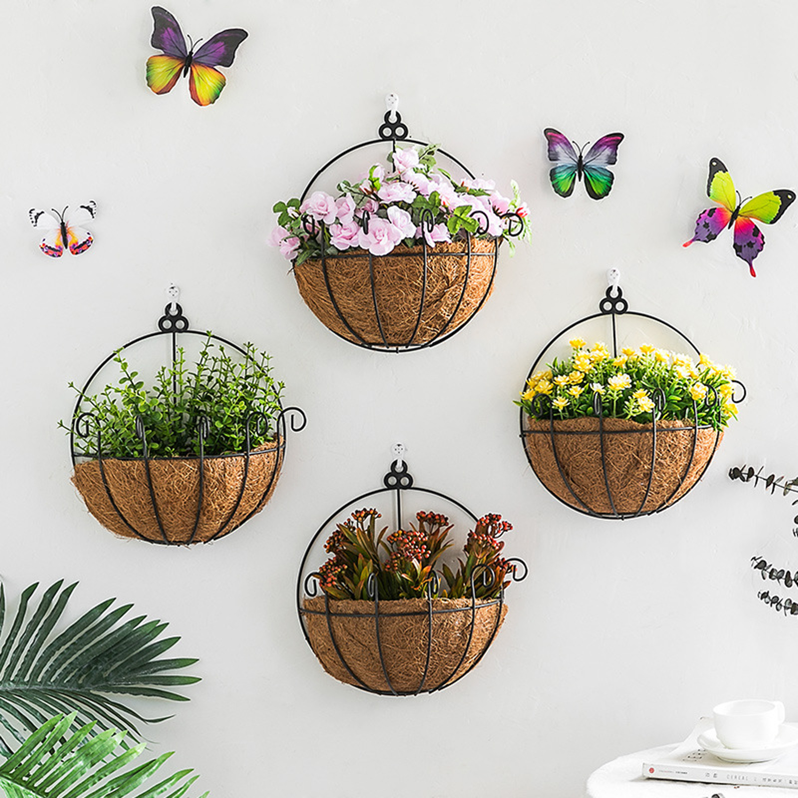 Flowerpot With Artificial Flower, Coconut Vase Hanging Basket Storage Box  For Home Cafe Shops - Flower Pots & Planters - AliExpress