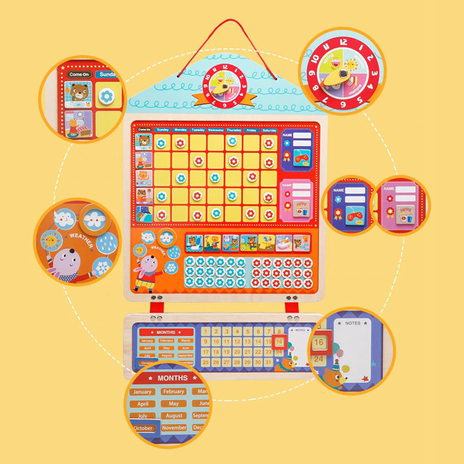 Montessori Children My Magnetic Calendar Chart Record Toys on Wall or Fridge