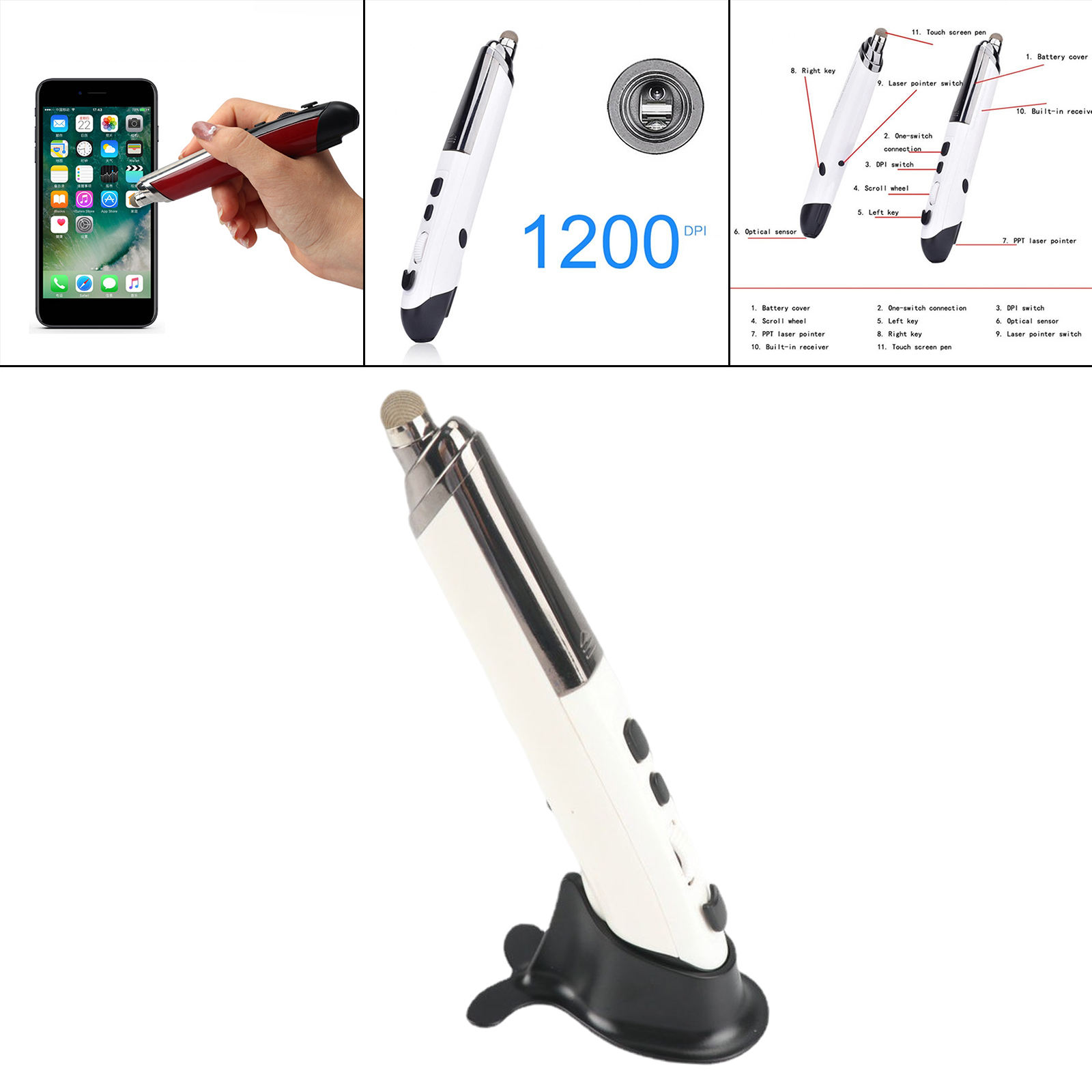 Portable 2.4G Wireless Optical USB Mouse 1600DPI Handwriting Mini Mouse Pen