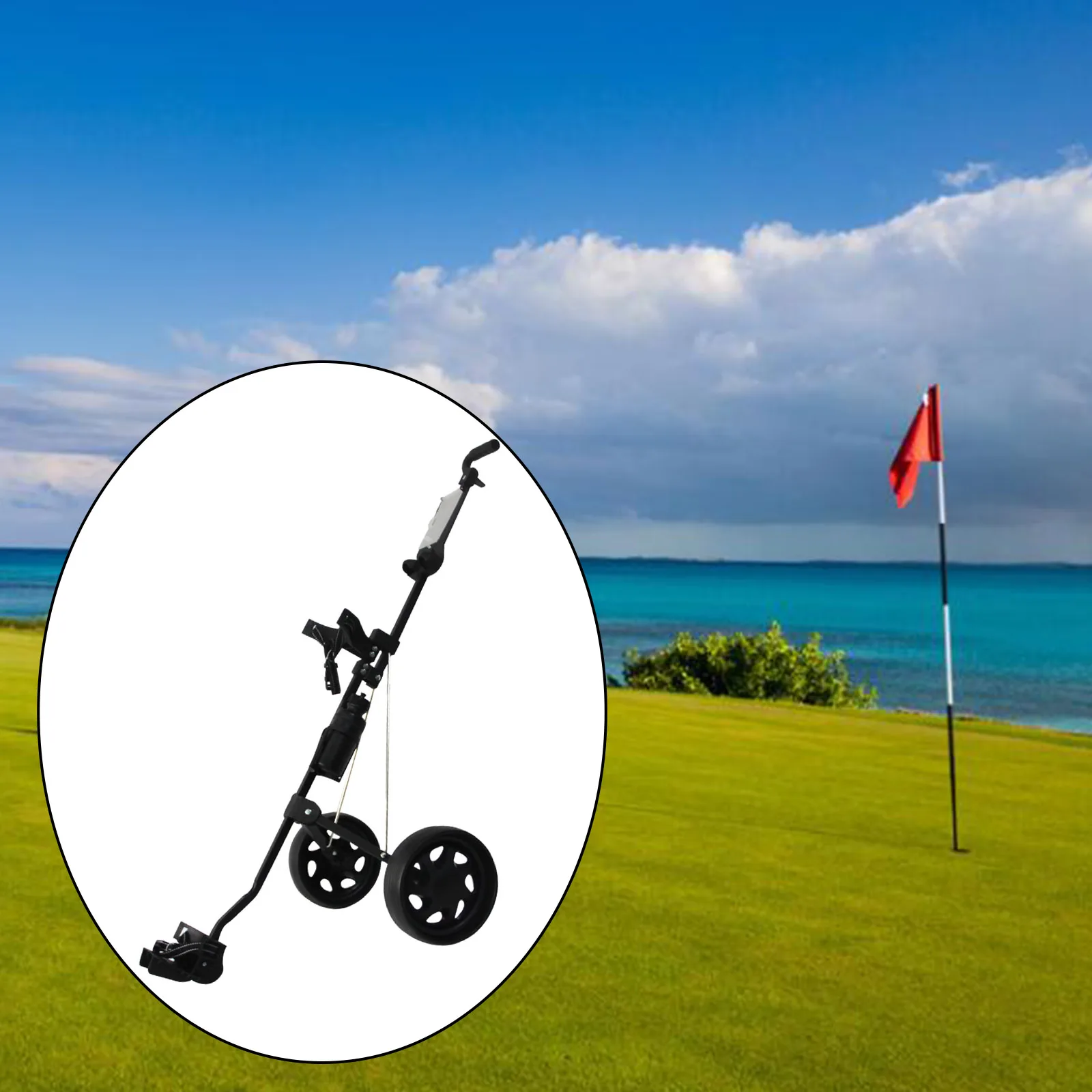 Golf Push Cart Swivel Foldable 2 Wheels Pull Cart Golf Trolley with Scorecard Stand Bottle Cages Golf Cart Bag Carrier