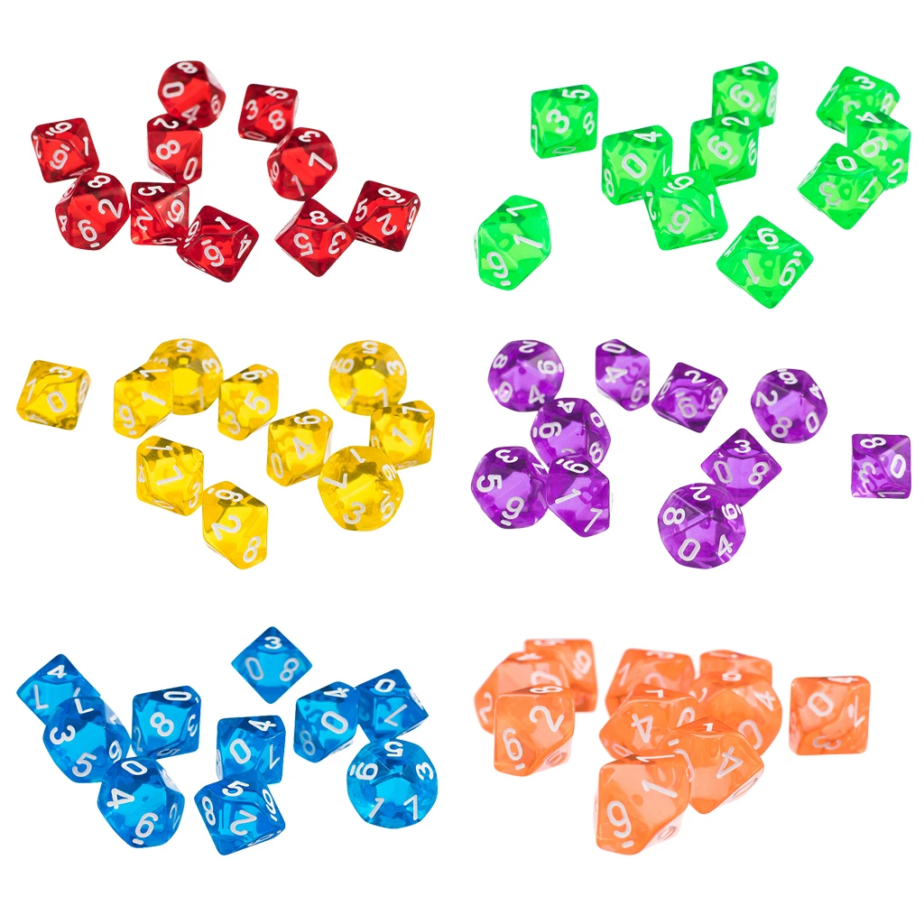 MagiDeal 10Pcs/Lot D10 Ten Sided Gem Dice For RPG  Party Club Pub Friends Playing Games Funny Toys 6Colors