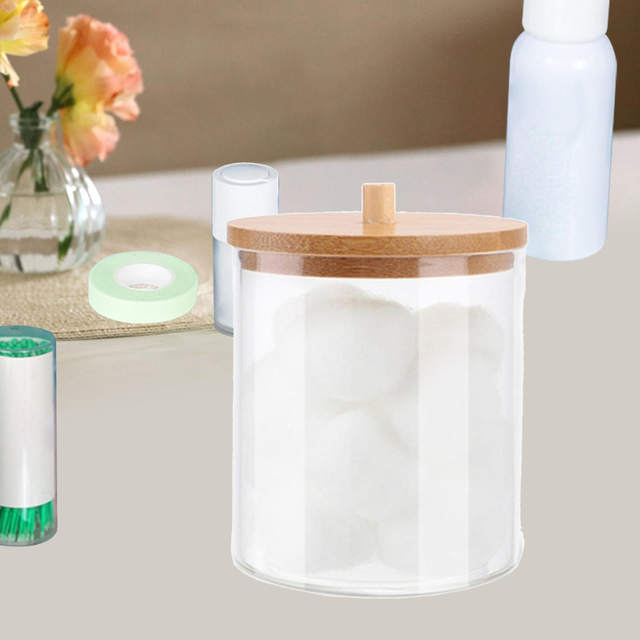 Acrylic Qtip Holder with Bamboo Lid, Clear Small Cotton Swab Dispenser,  Plastic Ear Stick Swabs Holder, Toothpick Storage Container, Bathroom  Countertop Decorative Storage Organizer 