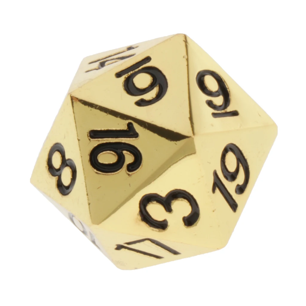 D20 Twenty Sided 22mm 0.87inch Metal Polyhedral Dice Glow in the Dark Luminous Number Dice Golden/Bronze Dice DND Dice