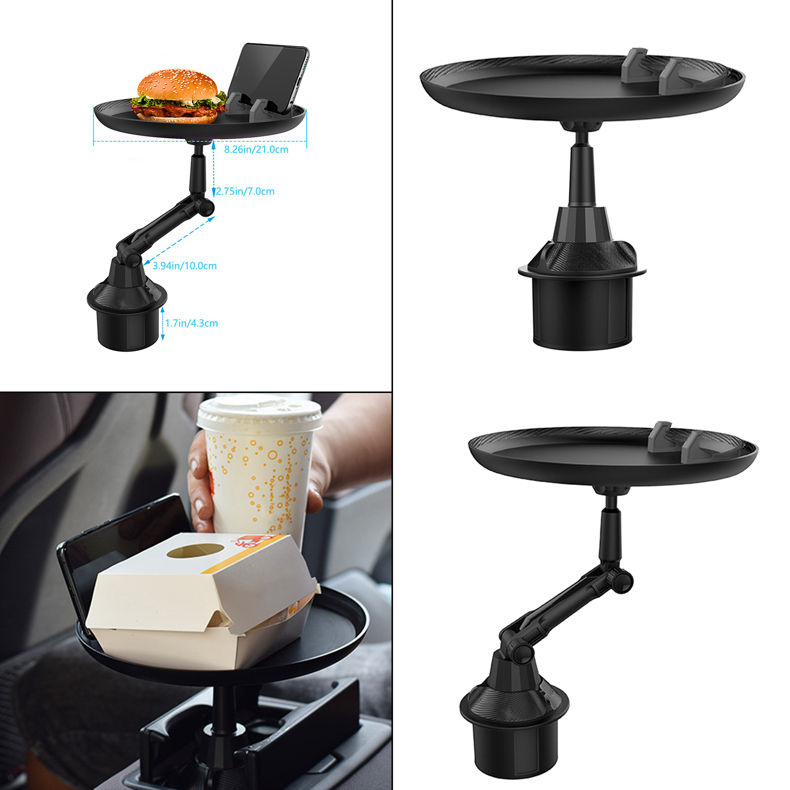 Car Tray Holder Phone Slot Adjustable Extendable Base Non Slip For Food Cup Bottle Table Stand Holder