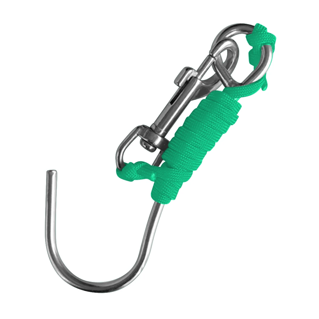 Scuba Diving Reef Drift Hook Stainless Steel Single Hook with Line and Clip for Current Dive Underwater Photography