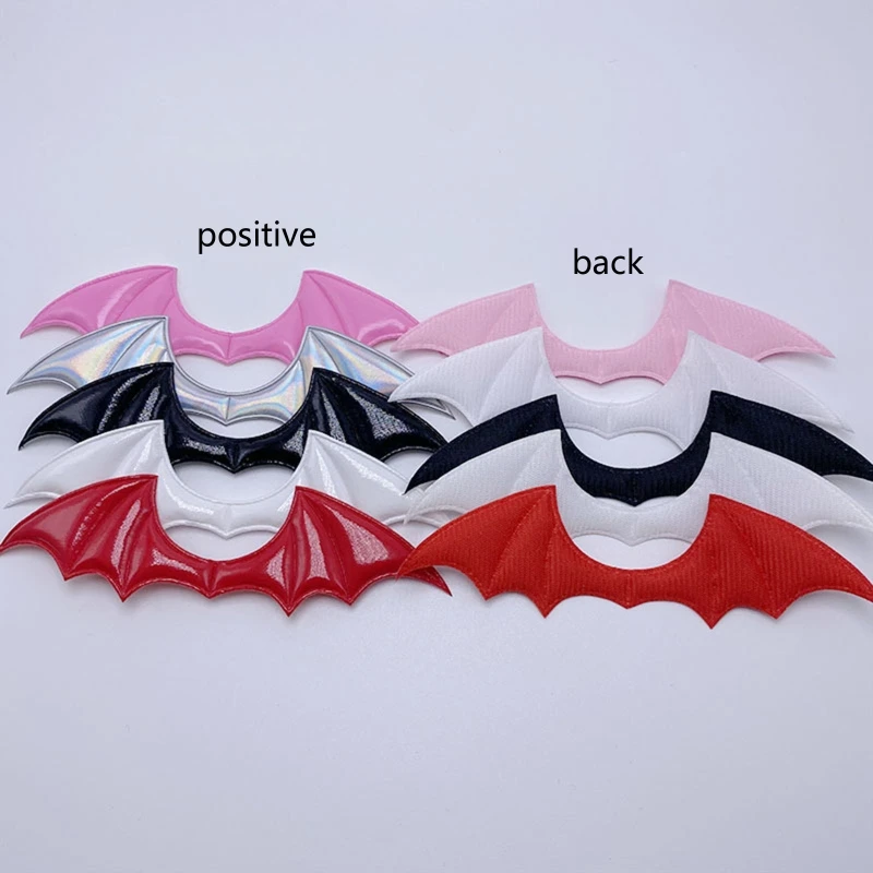 Leather Fabric Demon Bat Wings Padded Appliques Hair Clip Decoration Patch 