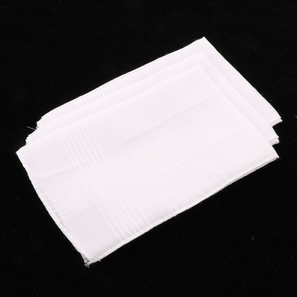 3 Pack Women Men White Handkerchiefs Soft Square  Party Hanky