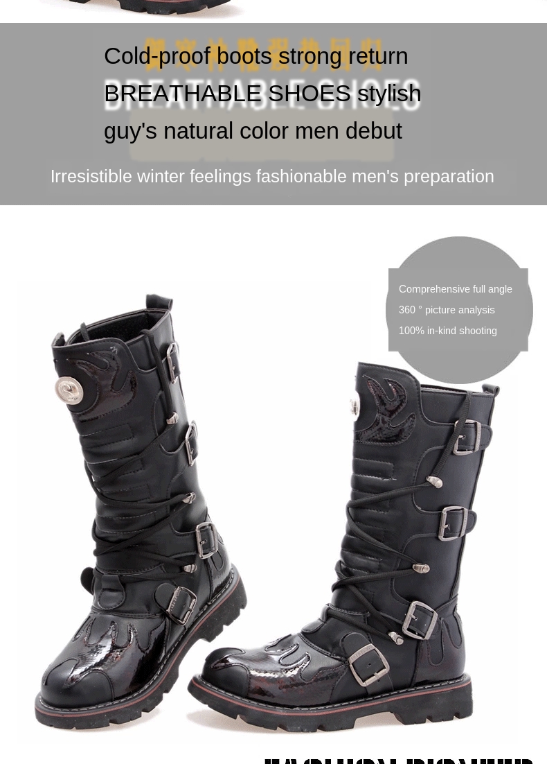Genuine Leather Men's Motorcycle Boots Knee High Punk Tactical Tactical Boots Winter Snow Boots New Male Rock Half Boots