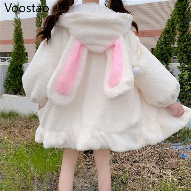Autumn Winter Jacket Women Lolita Thickened Plush White