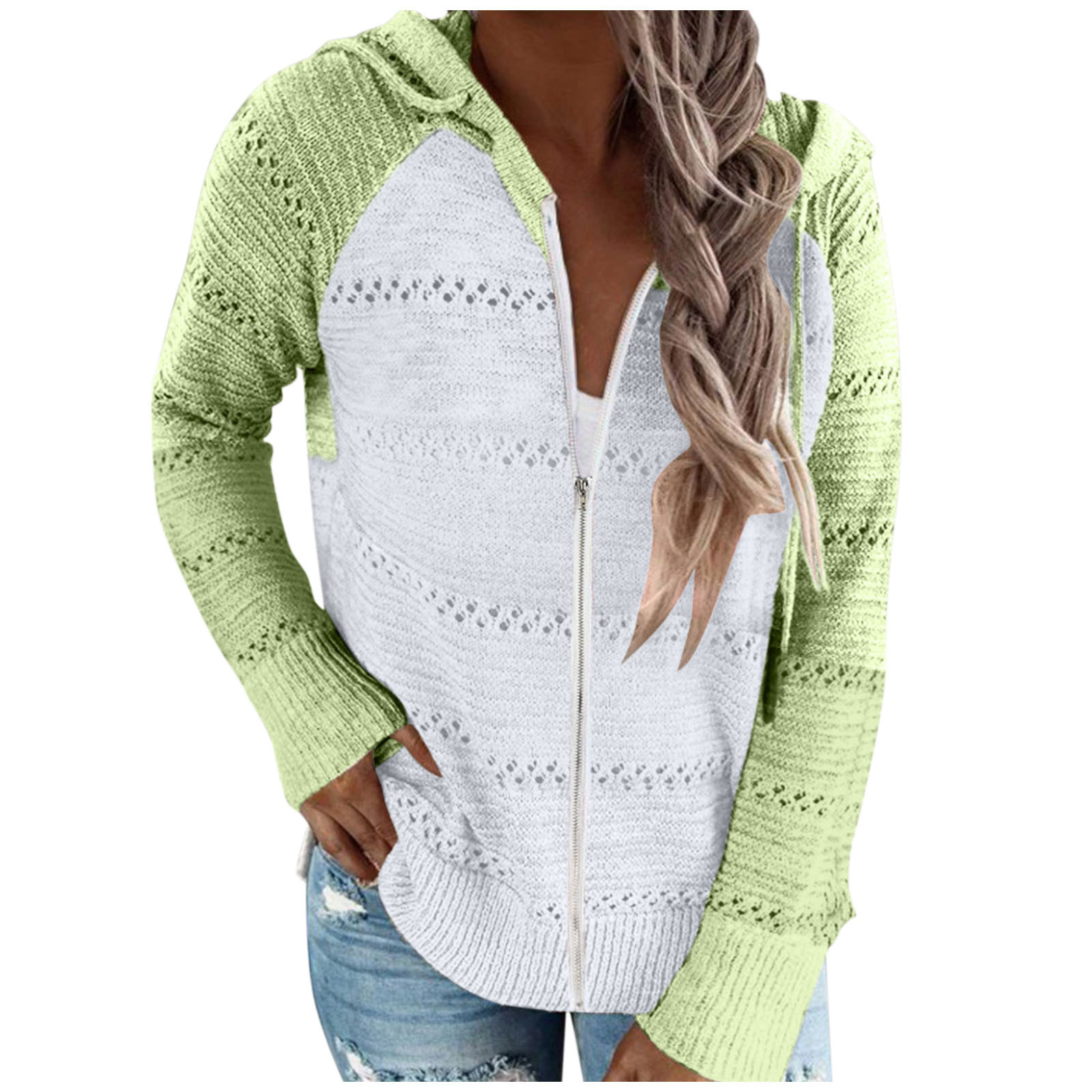 Hoodies de retalho casual feminino, mangas compridas,