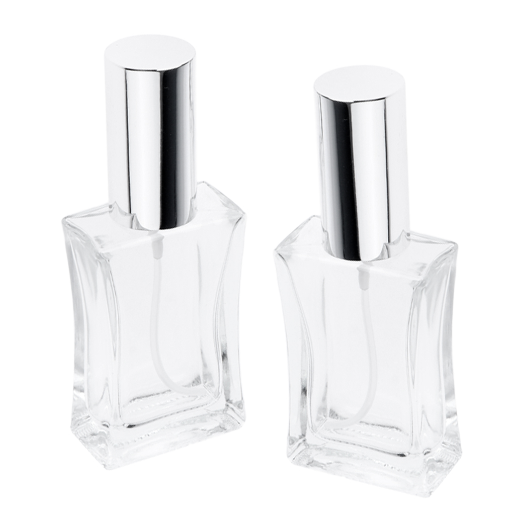 2PCS 50ml Clear Refillable Perfume Bottles, Portable Square Empty Glass Perfume