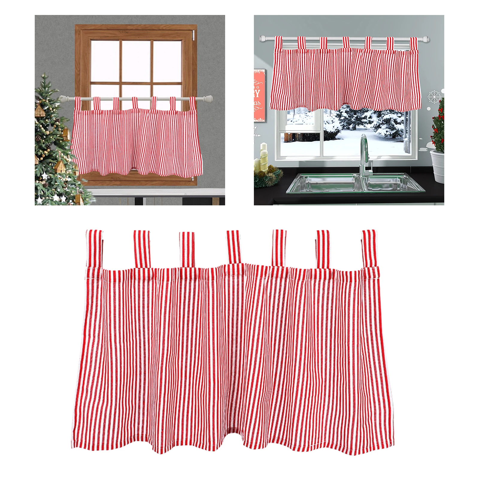 52x18 Inch Xmas Stripe Window Valance Grommet Short Curtain Textured Drapes Cotton Linen Bedroom Cabinet