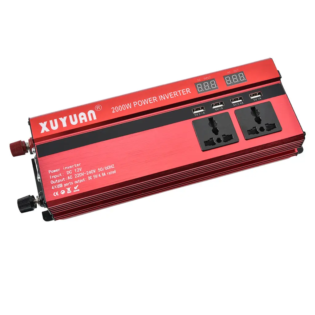Standard 2000W Car Auto Power Inverter Low Power Converter 12V To 220V with LED Display