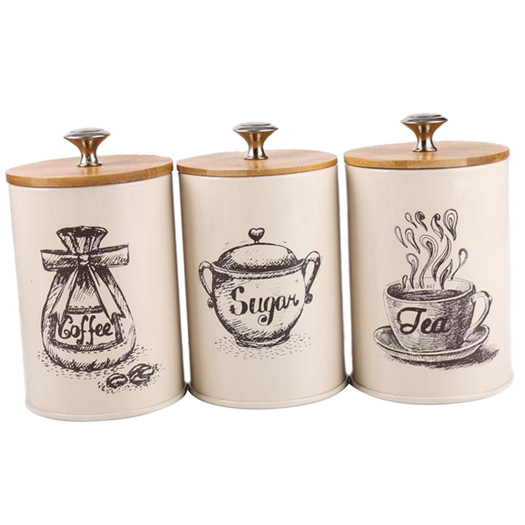 Set Of 3 Metal Food Storage Tin Canister/Jar/kitchen Containers/Home Gift