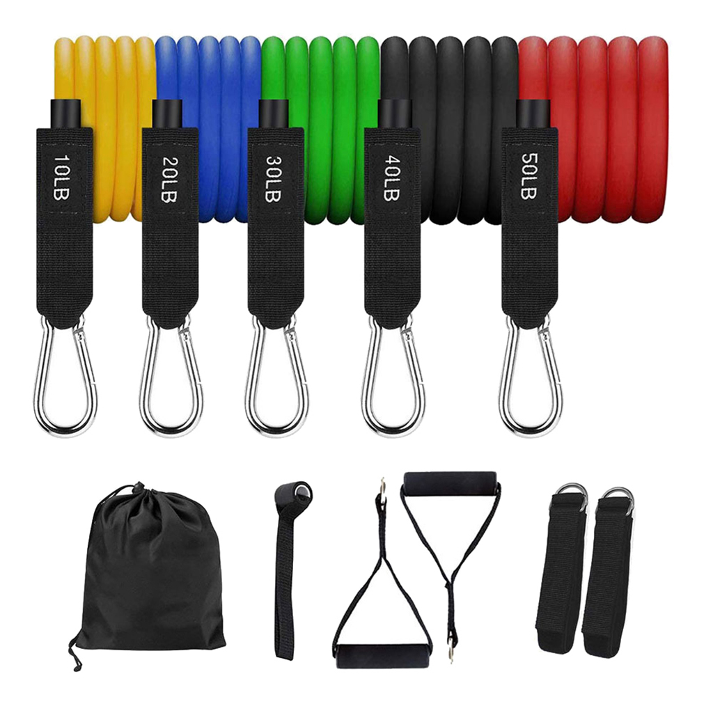 11Pcs Latex Fitness Resistance Bands Set Deluxe Tube Home Women Equipment