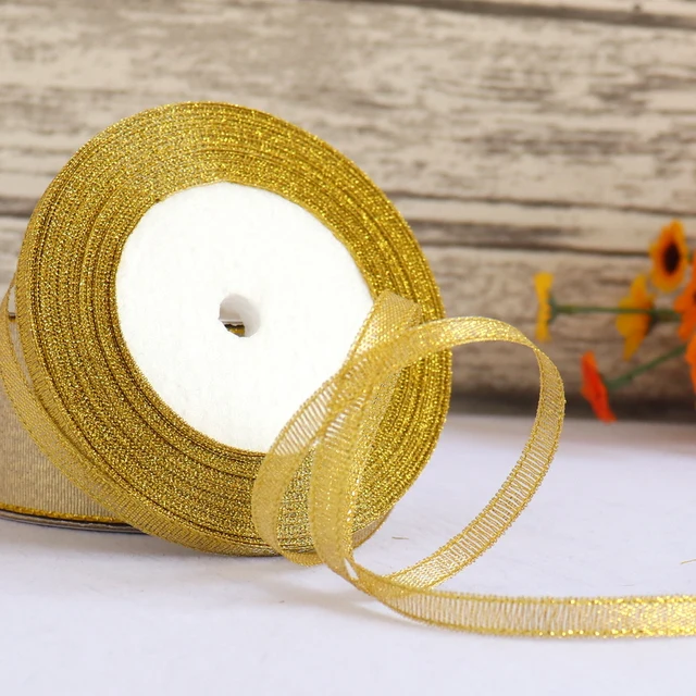 25 Yards Gold Silk Satin Ribbon Gift Wrapping Bow Wedding Party Decoration  Christmas New Year Apparel Sewing Fabric Ribbon