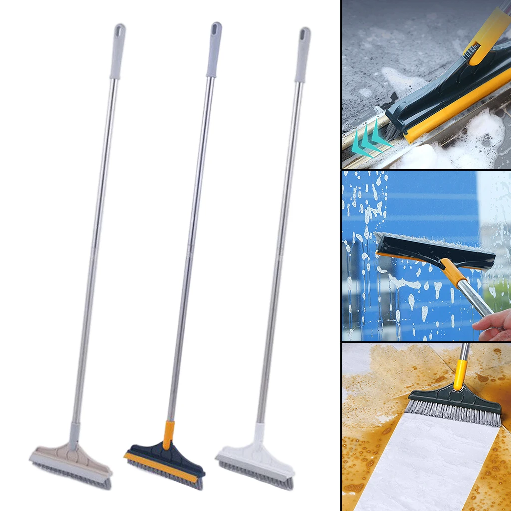 Floor Cleaning Brush 2 in 1 Long Handle Household Cleaning Brush Floor Scrub Brush Rotating Window Cleaner Rubber Wiper