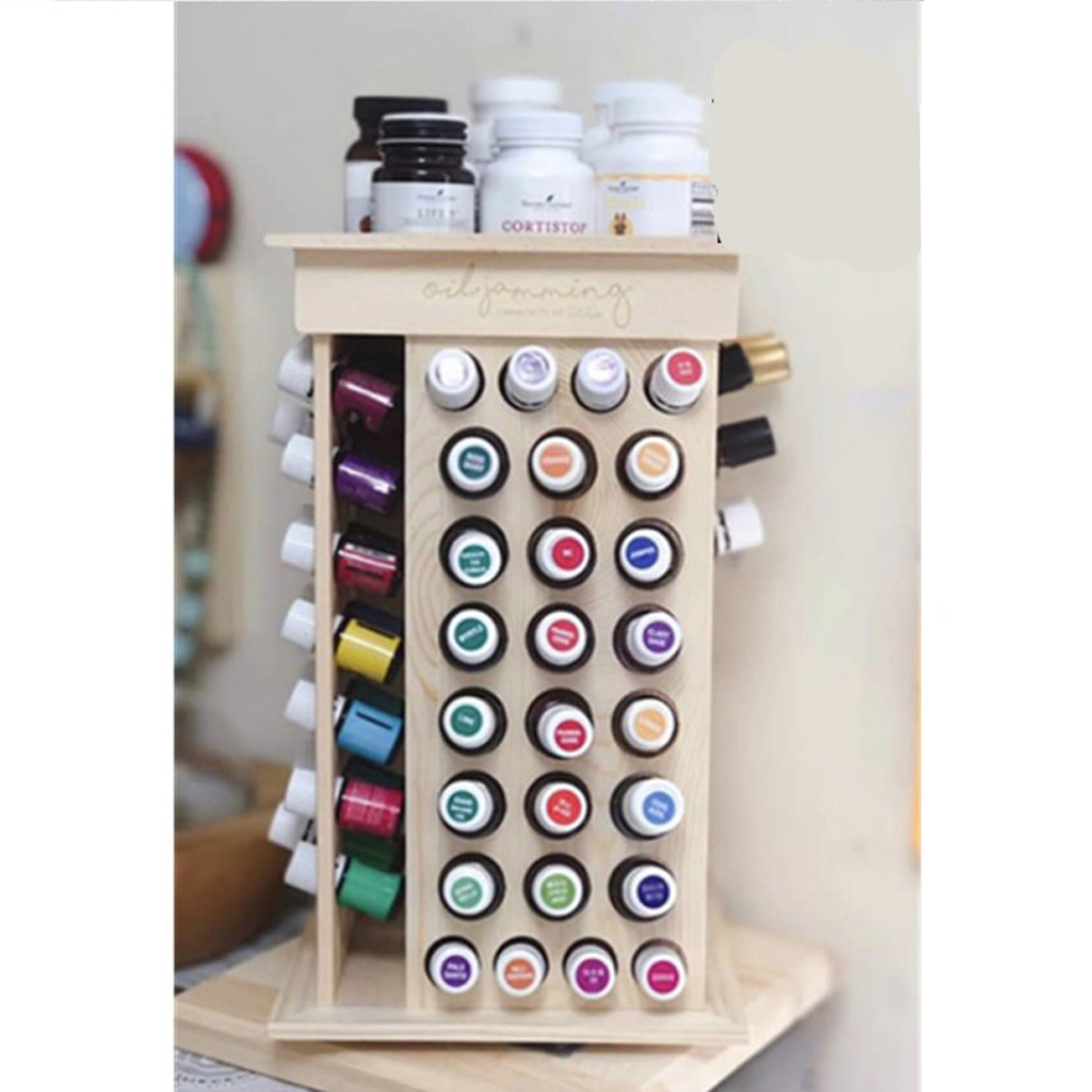 Durable Wooden Rotating Essential Oil Bottle Holder Display Stand Table Rack