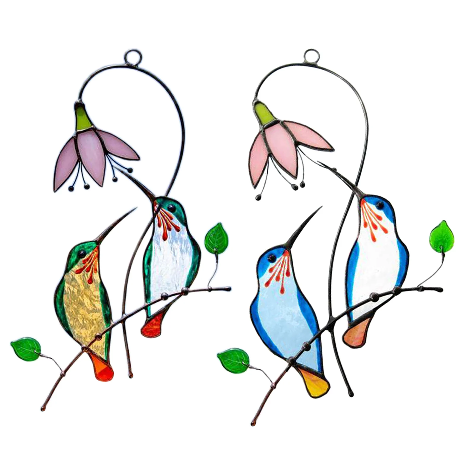 Colorful Cute Hummingbird Stained Glass Window Hanging Panel Birds Suncatcher Outdoor Garden Decoration Gift 7