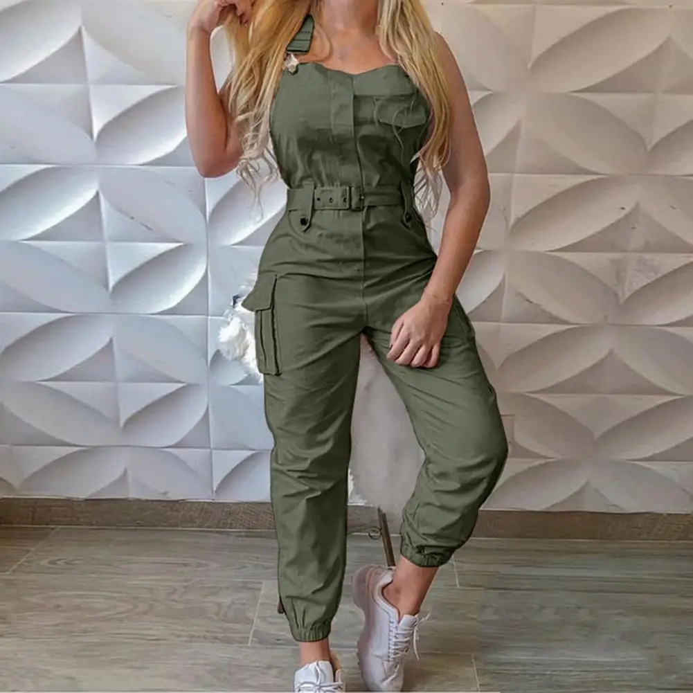 Jumpsuit Sleeveless Halter Polyester Casual Backless Sexy Slim Women Romper Casual Cargo Pant Elegant Pencil Pants Loose Overall Dress Suits