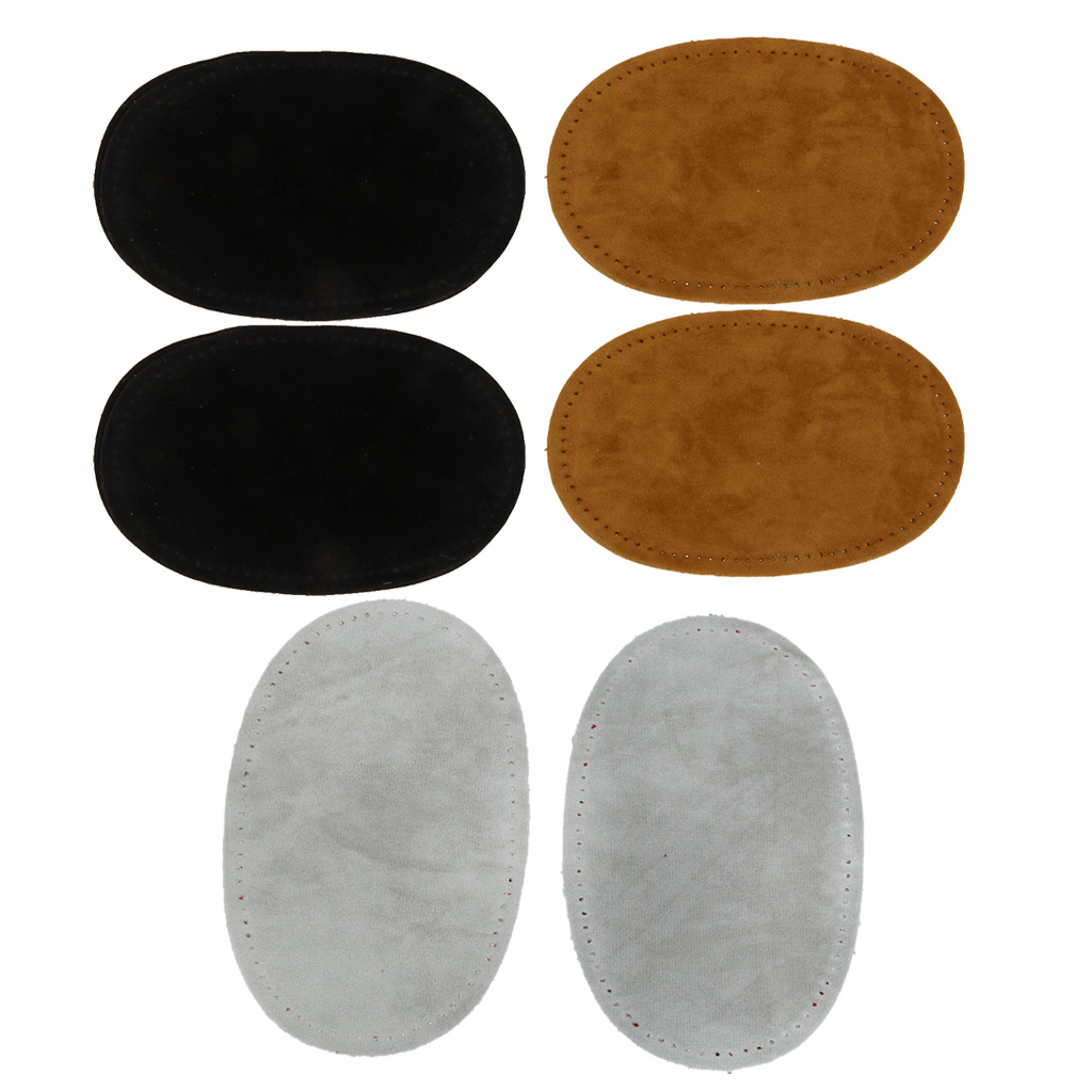 3 Pairs Sew On Suede Oval Elbow Knee Patches for Sweater Repair Crafts Black Grey Light Tan