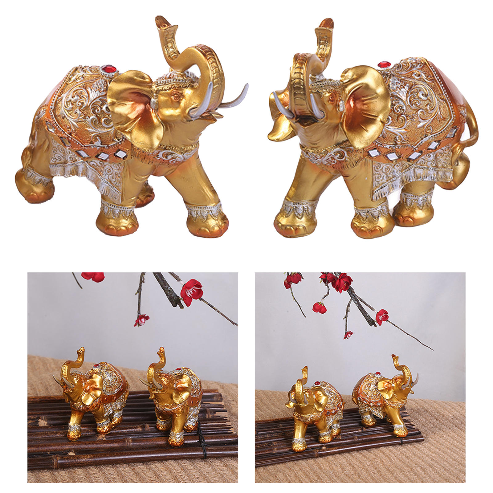 Resin Golden Elephant Statue Collectible Feng Shui Crafts for Father Mom Family Friends