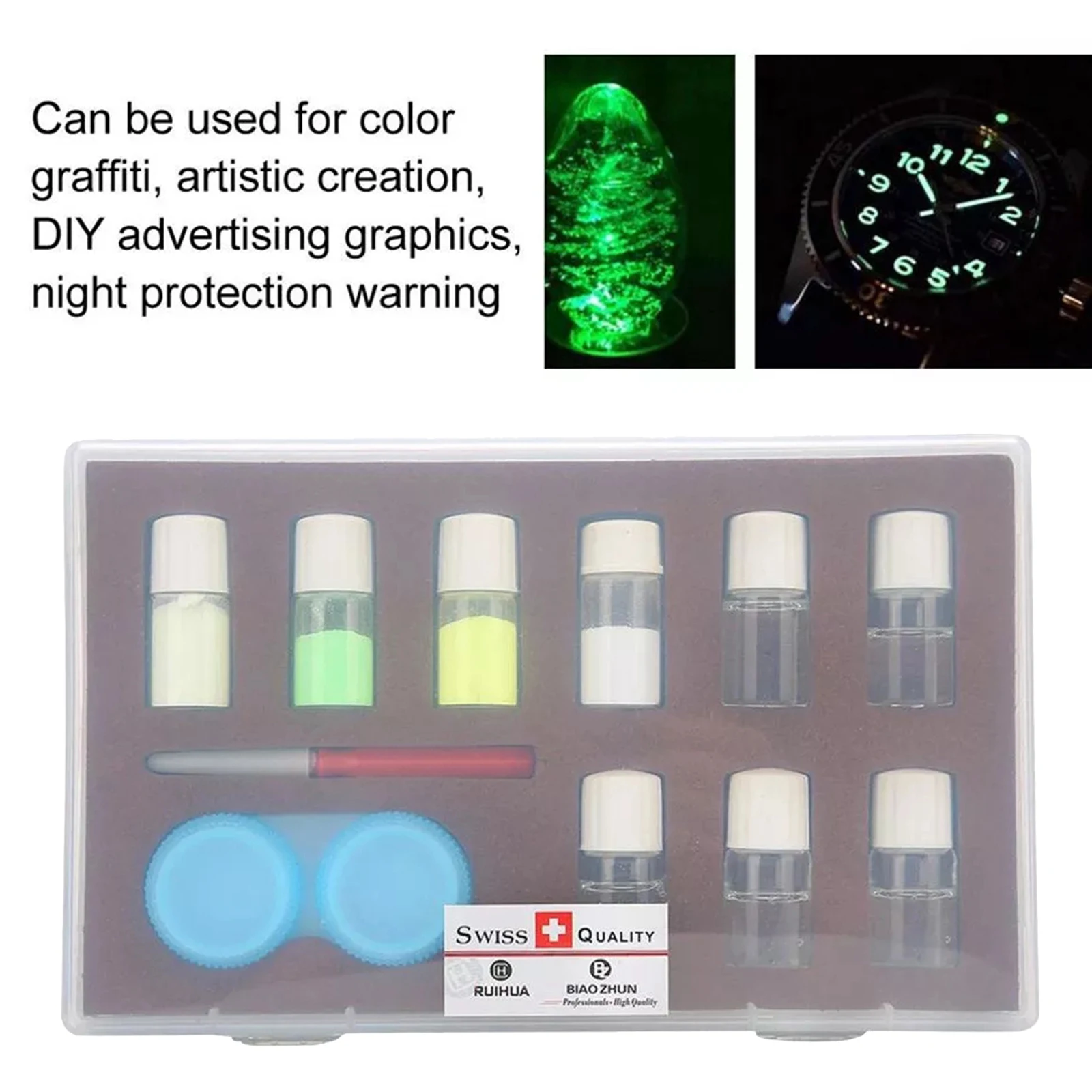 4 Color Watch Luminous Fluorescent Powder Kit 5pcs Mixing Liquid Night Warning