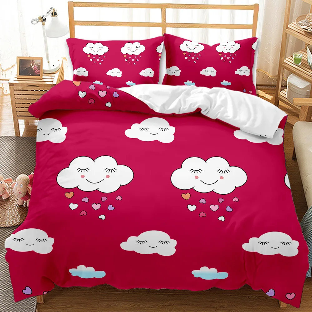 Cute Cloud Bedding Set With Zipper Pillowcases Quilt Duvet Cover Set Queen King Size Cartoon Simple Smile Comforter Cover