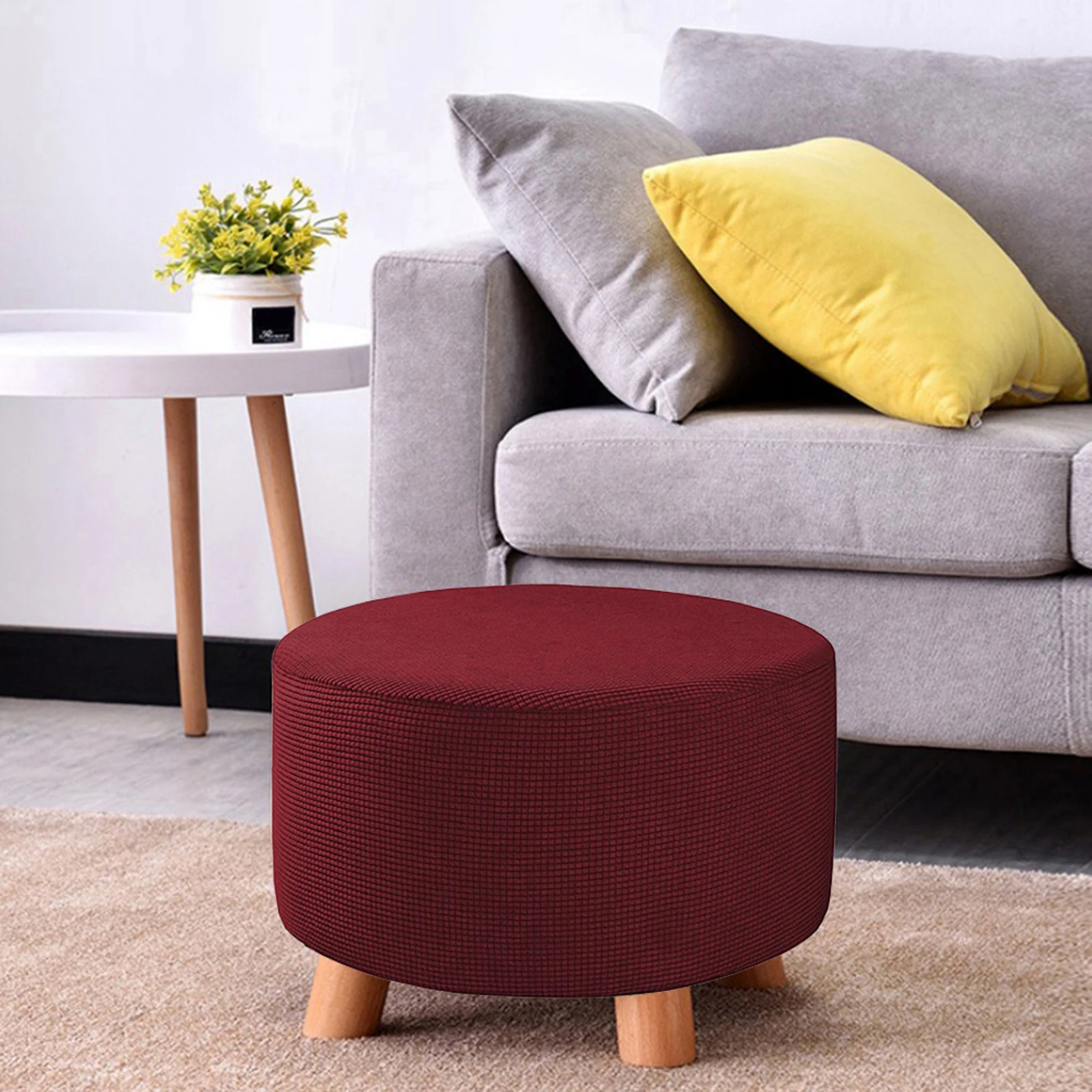 Round Pouffe Cover Footstool Protector Storage Covers Stool Pouf Stretch Covers,