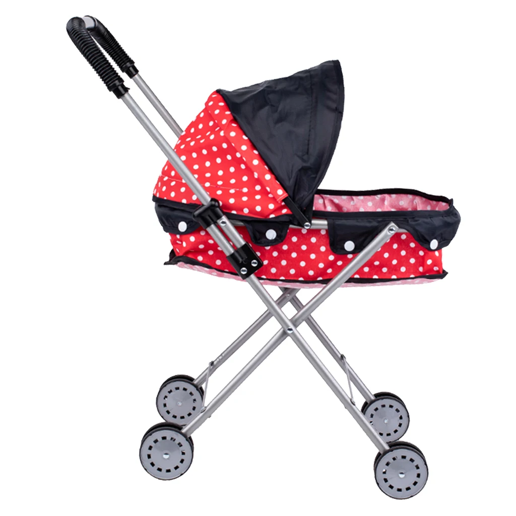 Baby Dolls Strollers Foldable Push Stroller Toddlers Pretend Play Toy Dotted