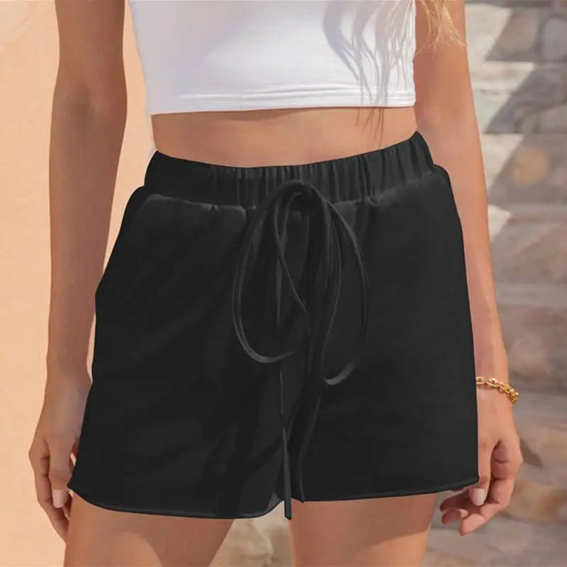 short pants Summer Solid Loose Casual  Shorts  Women Trousers High Waist  Wide Leg Sports Shorts Wear Clothes With Belt denim shorts