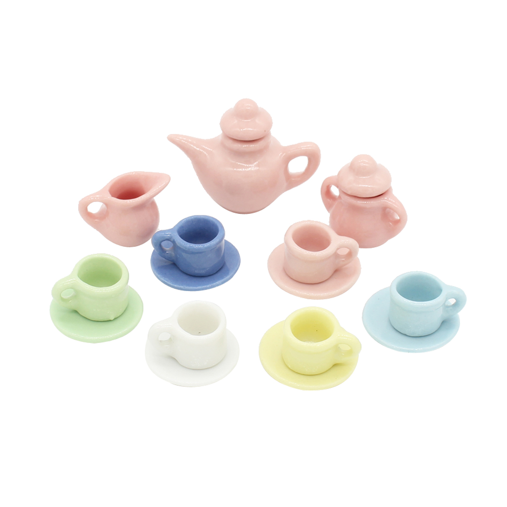 9-Piece / Set 1:12 Dollhouse Miniature Porcelain Tea Set Tea Set Tableware for