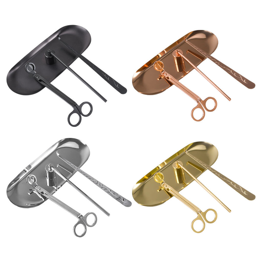 4 in 1 Candle Accessory Set, Candle Wick Trimmer, Candle Snuffer, Candle Wick Dipper, Tray, Stainless Steel Candle Tools Set