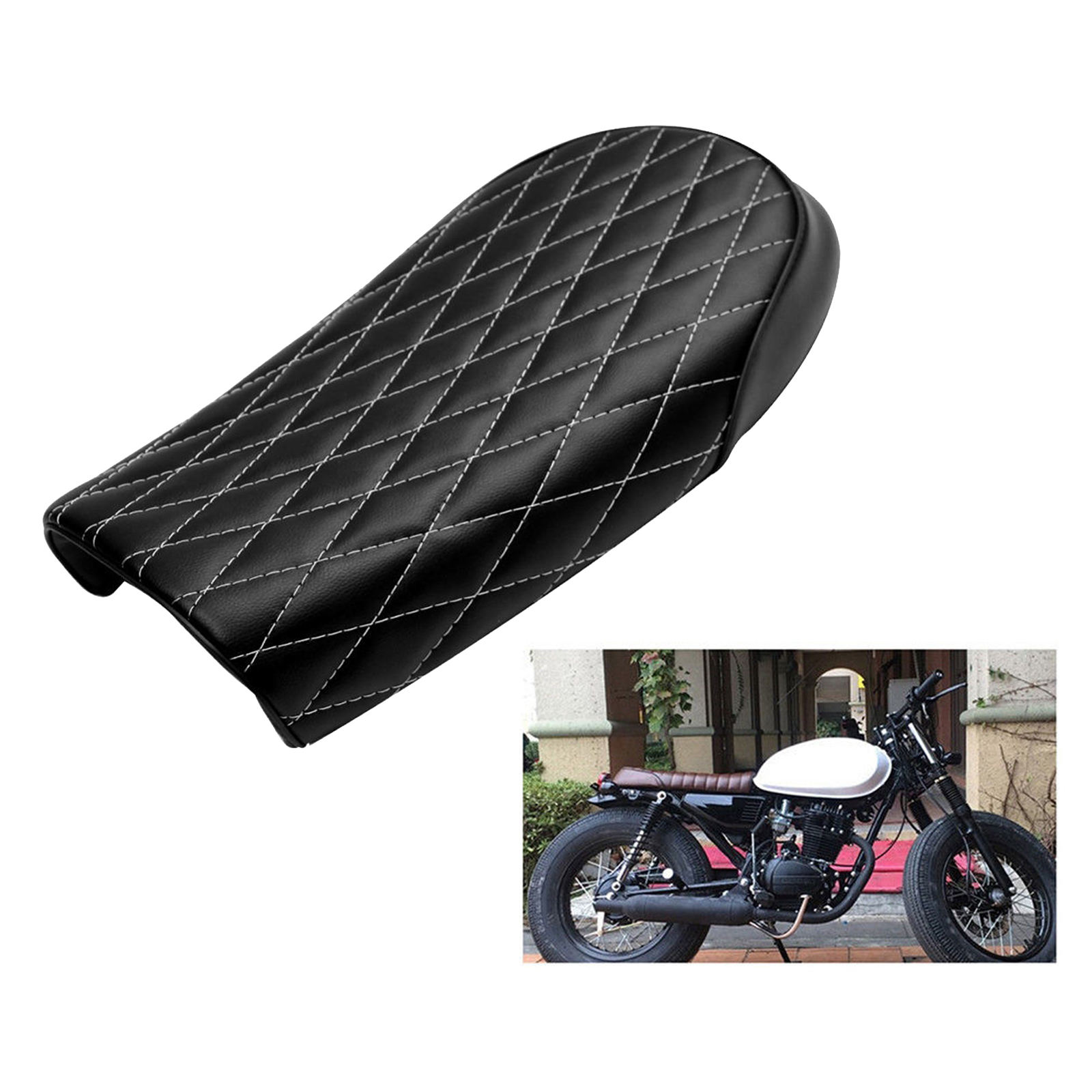 Soft Leatherette Motorcycle  Flat Brat Seat Saddle fits Cafe Racer