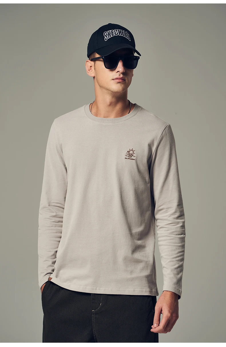 plain t shirts 6458  European and American simple round neck bottoming shirt men's creative heavy cotton long-sleeved T-shirt men white t shirt for men
