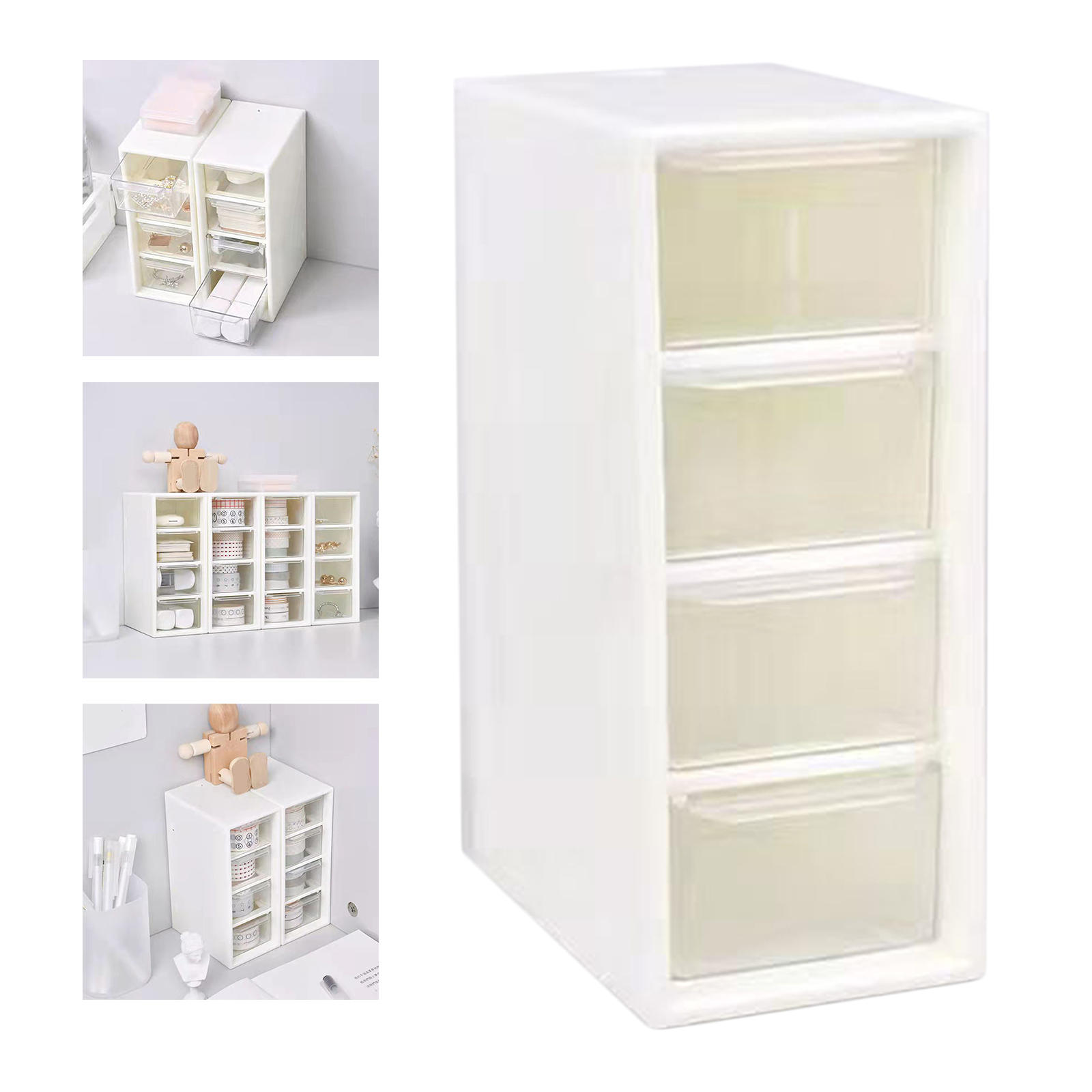 White Desktop Cosmetic Storage Box Container Case 4-Drawers Small Organizer Box for Makeup Jewelry Office Home 15.7x6.5x9.7cm