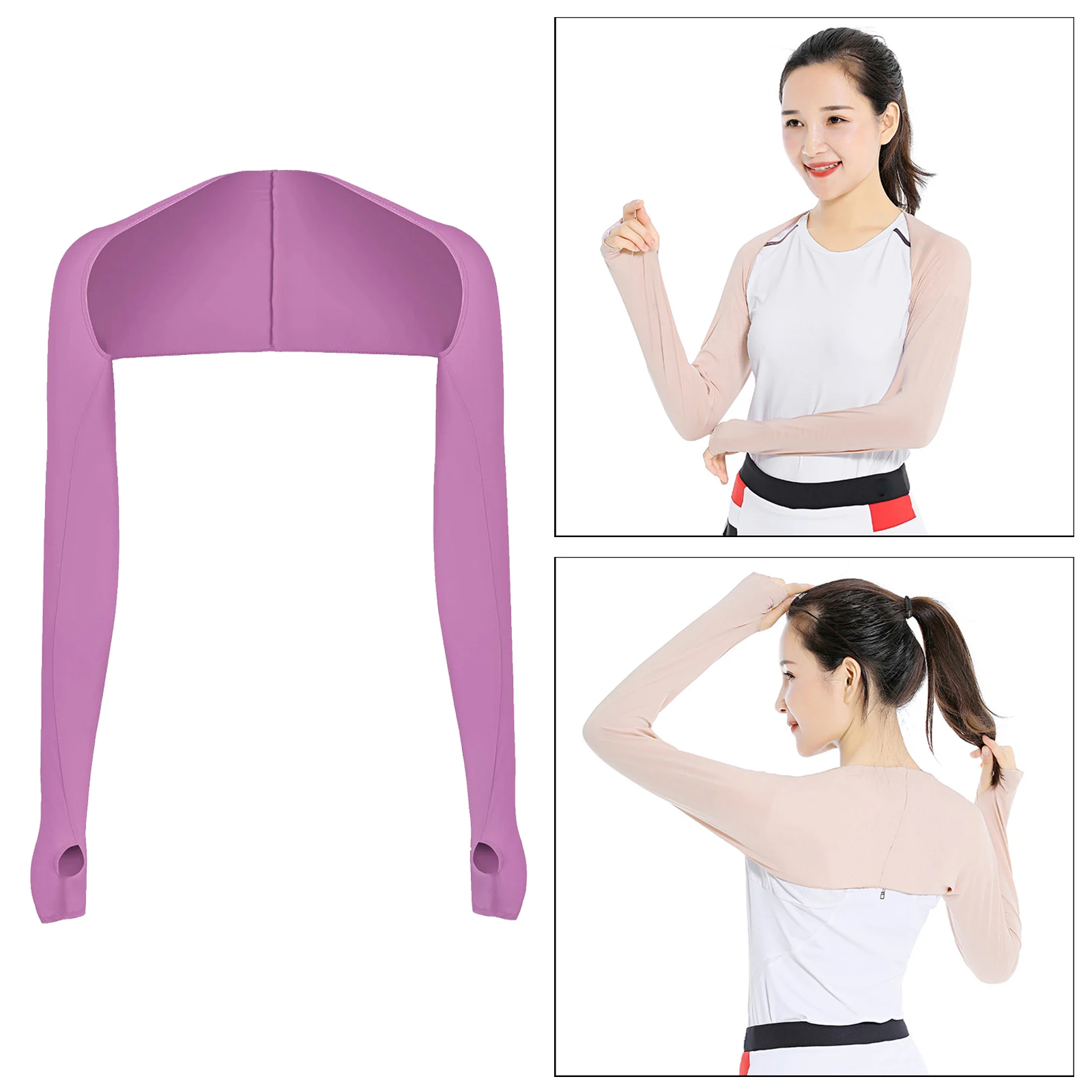 Women Men Summer Anti-UV Cooling Shawl Arm Sleeves Golfing Riding Outdoor Sun Protector Gloves Cooler Shrug with Thumb Hole