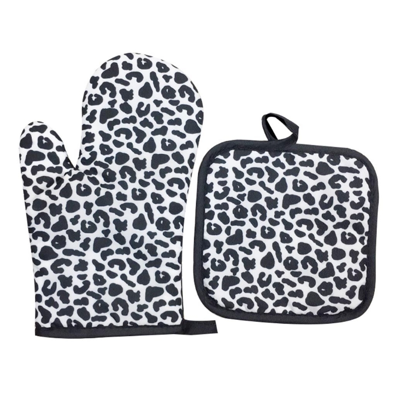 Ensemble Maniques Et Gants De Cuisine - Motif Pissenlit Noir - Résistant à La Chaleur - Avec Boucles De Suspension