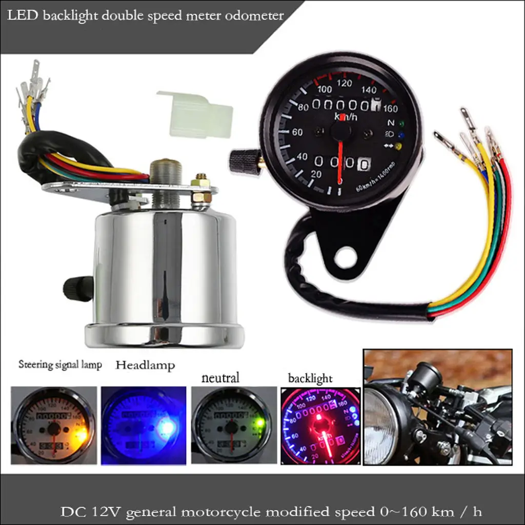 LED Backlight Motorcycle Odometer KMH Speedometer Tachometer Gauge Chrome