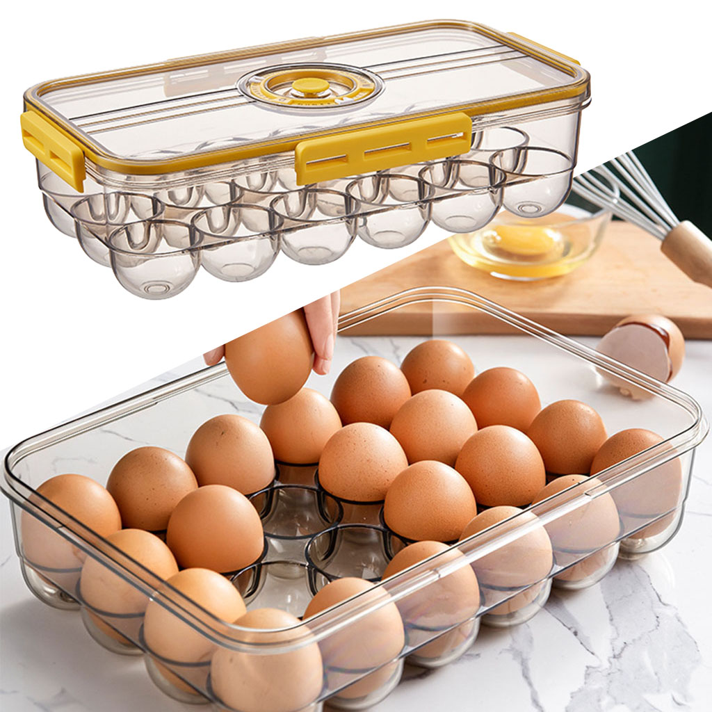 Egg Holder Storage Box Plastic Egg Tray Holder Refrigerator Crisper Container Portable Organizer Bin Lid Kitchen Tools