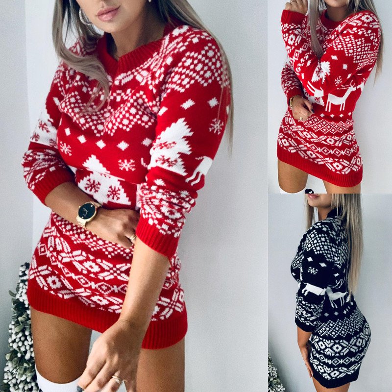 camisola de natal para as mulheres natal veados quente malha manga longa pulôver topo outono inverno moda ano novo roupas mais tamanho xxl