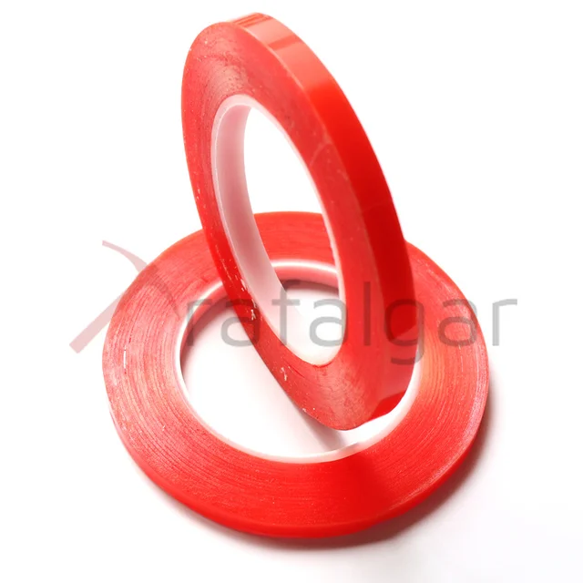 0.2MM 1/2/3/5/8/10mm 25M Strong Acrylic Adhesive PET Red Film Clear Double  Side Tape No Trace For Phone Tablet LCD Screen Glass