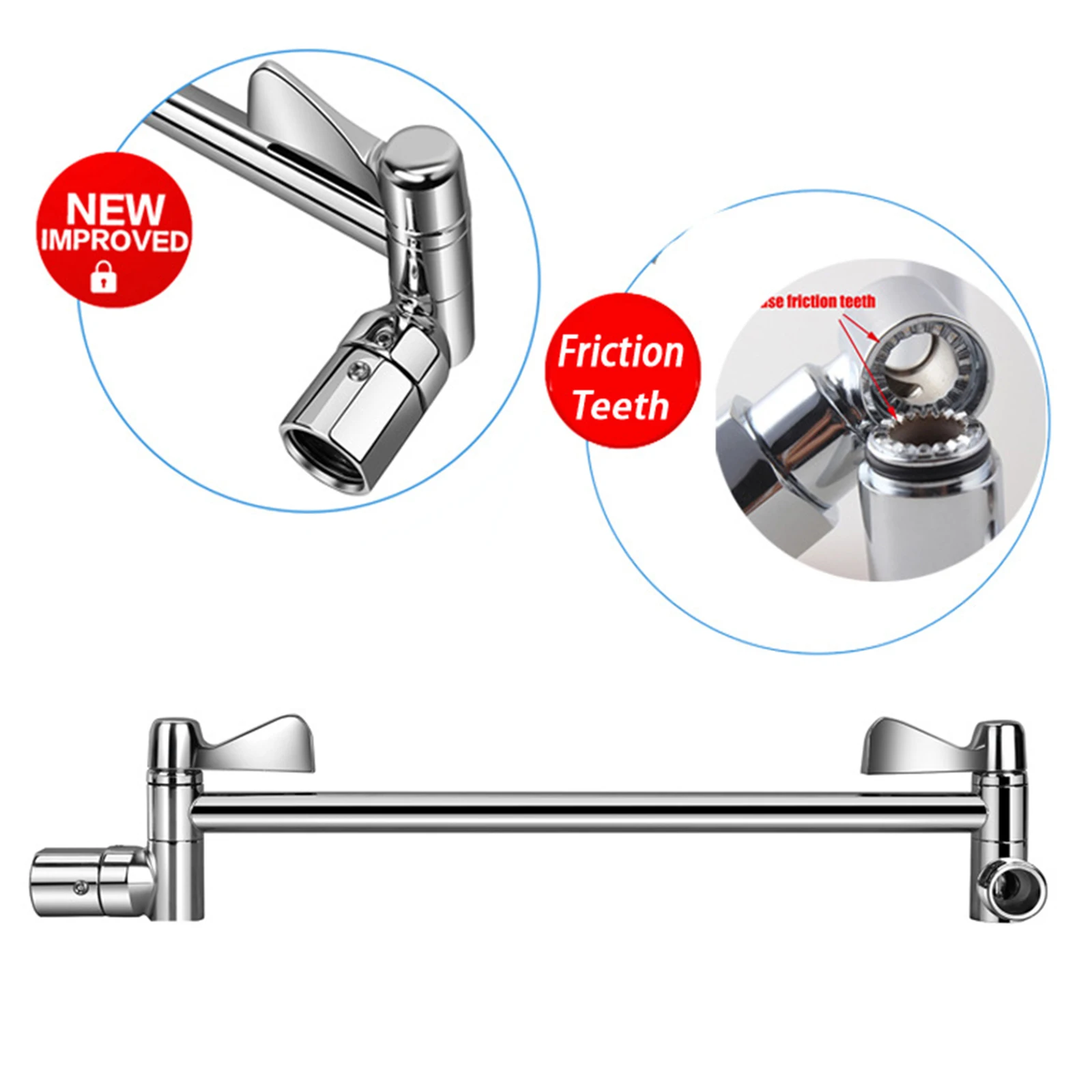 Shower Head Spray Connection,Adjustable Elbow Shower Arm Bracket,With Tooth,Big Handle Extension Rod