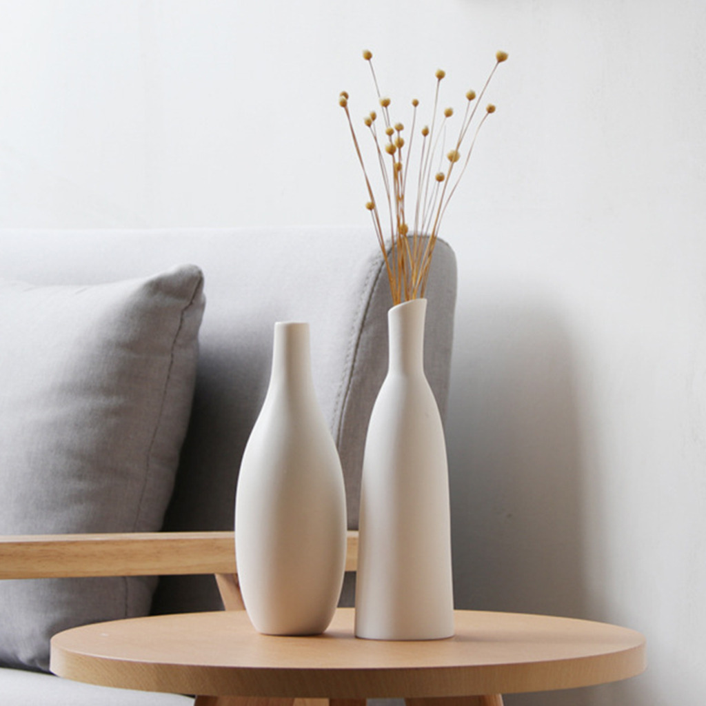 Nordic Ceramics White Flower Pot Statue Sculptures Figure Plant Dried Flowers Hydroponic Pot Crafts Living Room Decor