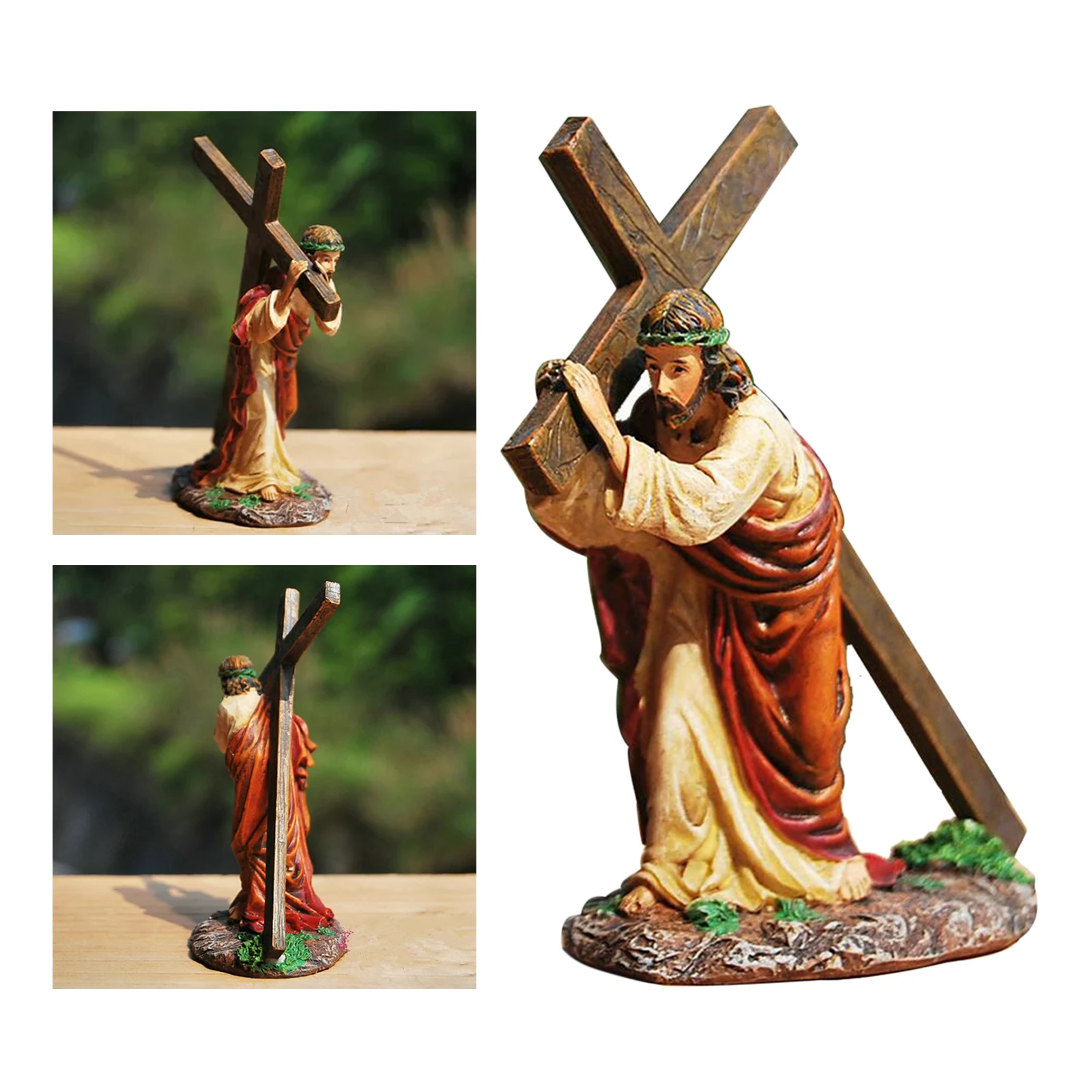 Resin Statue Jesus Crucifix Figurine Christ Figure Tabletop Collectibles