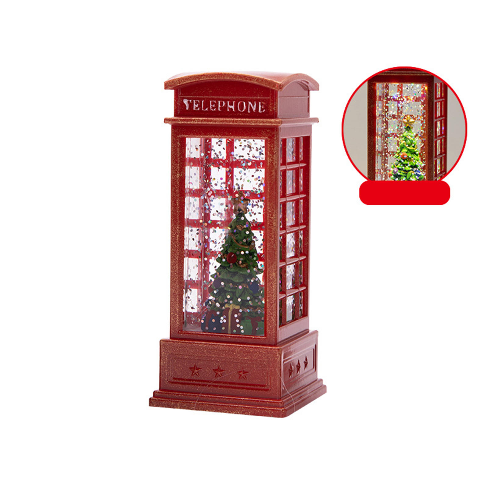 Christmas Lighted Glittering Water Lantern for Centerpiece Decor Ornament Phone Booth Tree