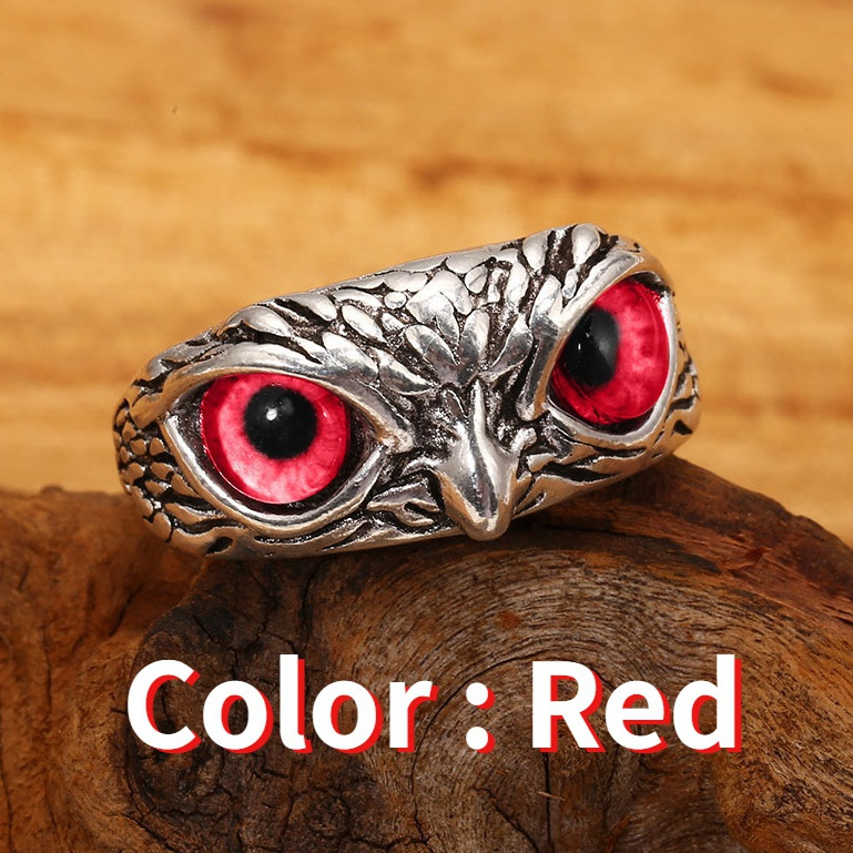 YADELAI Charming Fashion Owl Ring Vintage Man and Women Alloy Blue Eyes Owl Ring Versatile Argent  Adjustable Creativering Ring