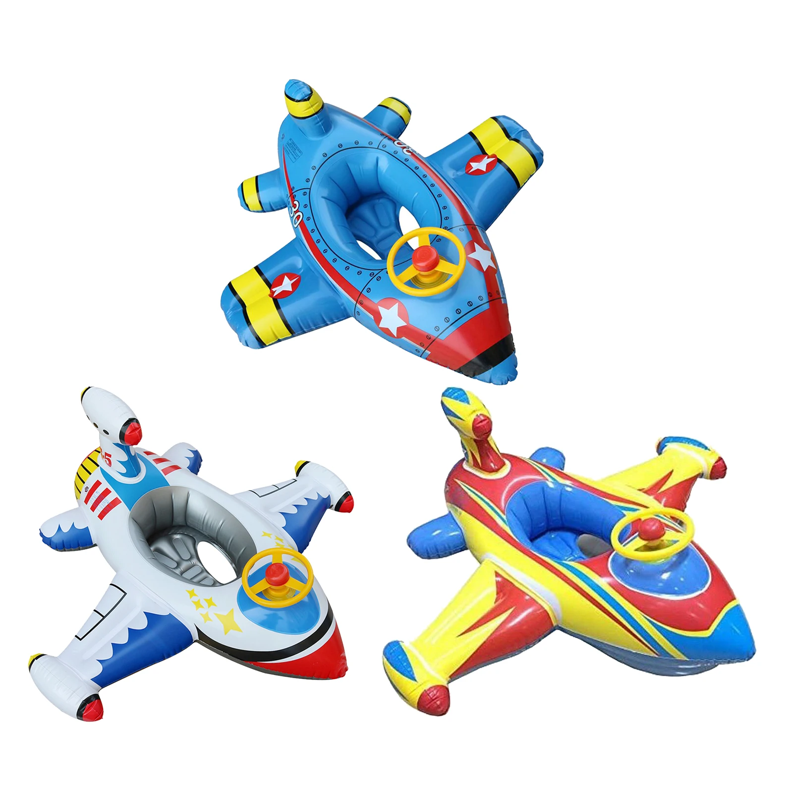 Aircraft Shape Inflatable Toddler Baby Swim Float Kid Swimming Pool Seat w/ Steering Wheel