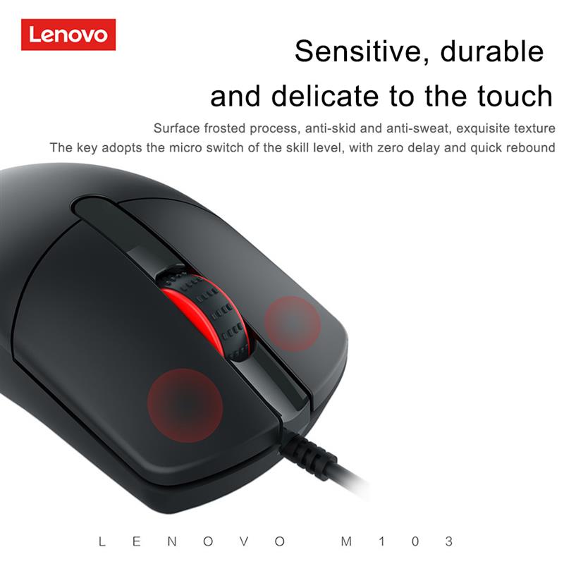 LENOVO M103 Mouse Wired 3D Concave-convex Rubber Design Non-skid ...